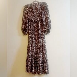 Max Studio Red and Blue Patterned Tiered Dress XS